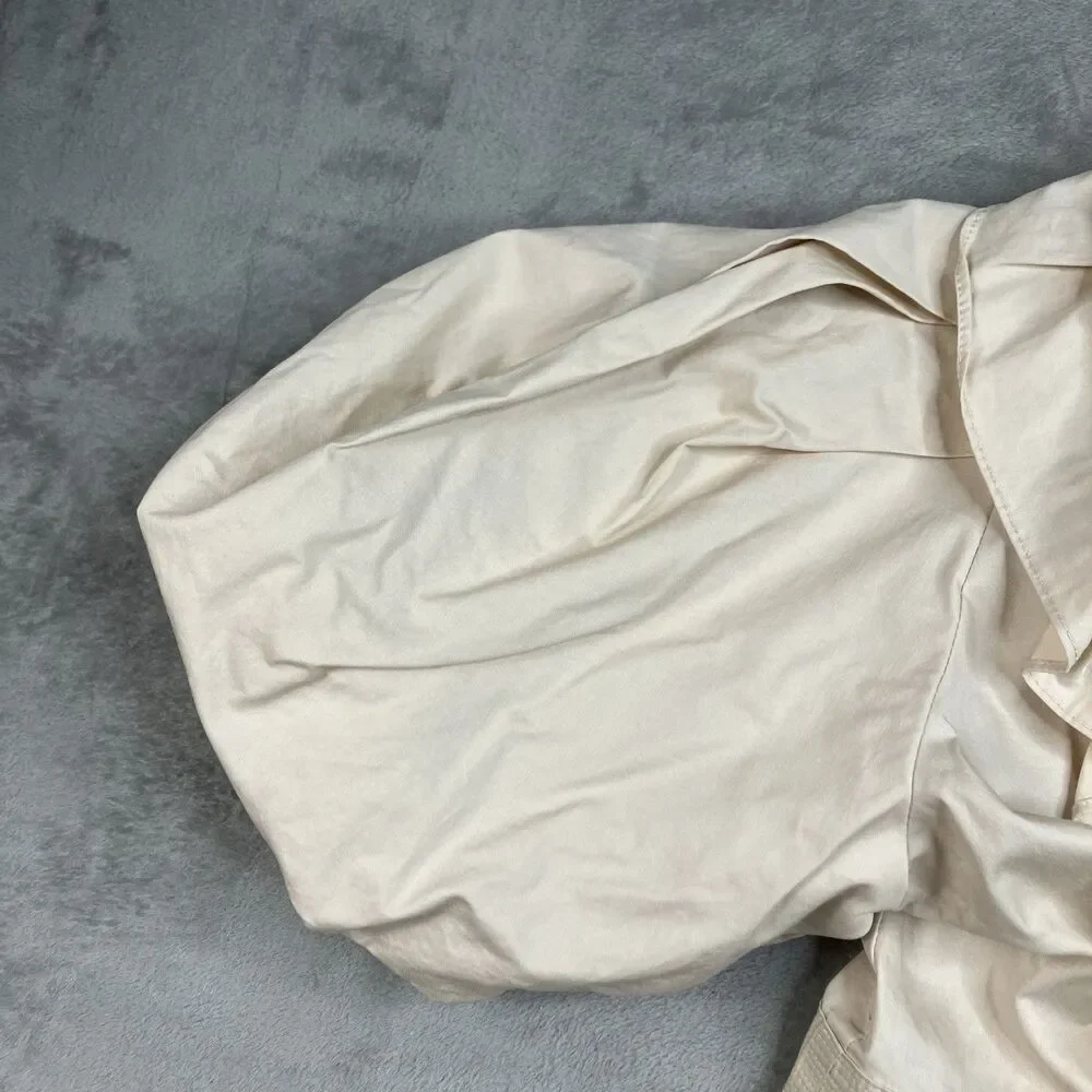 En Saison Dress Womens M Cream Cotton Wrap Ruffle Puff Sleeve Tiered Cottagecore